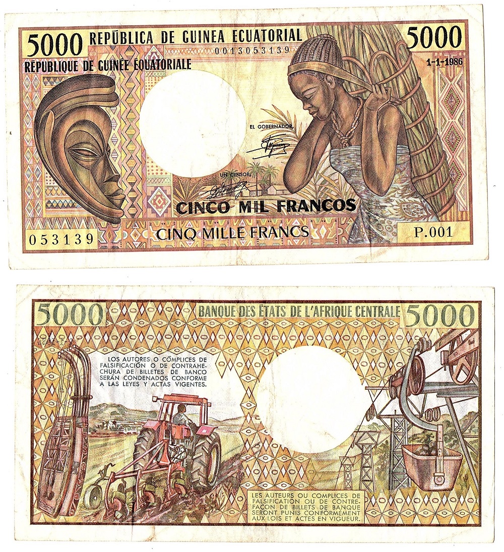 Equatorial Guinea #22bVF+  5.000 Francos / Francs